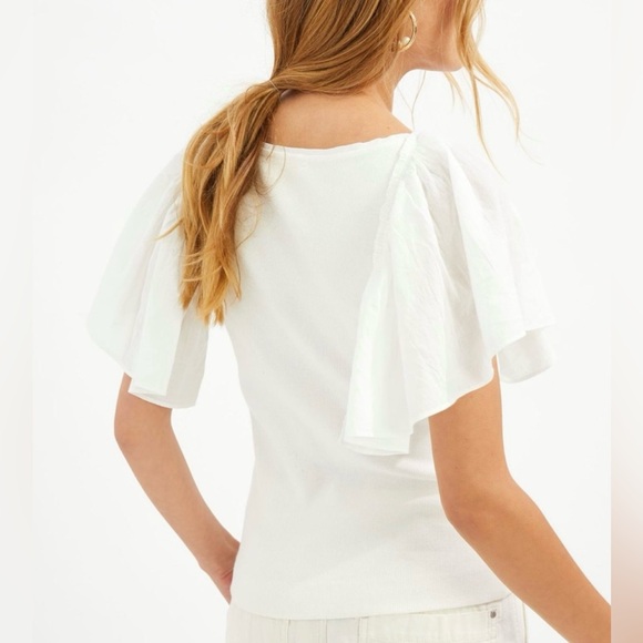 NWT 🆕 Anthro/Maeve White Flutter Sleeve Tee - XS - Picture 5 of 8